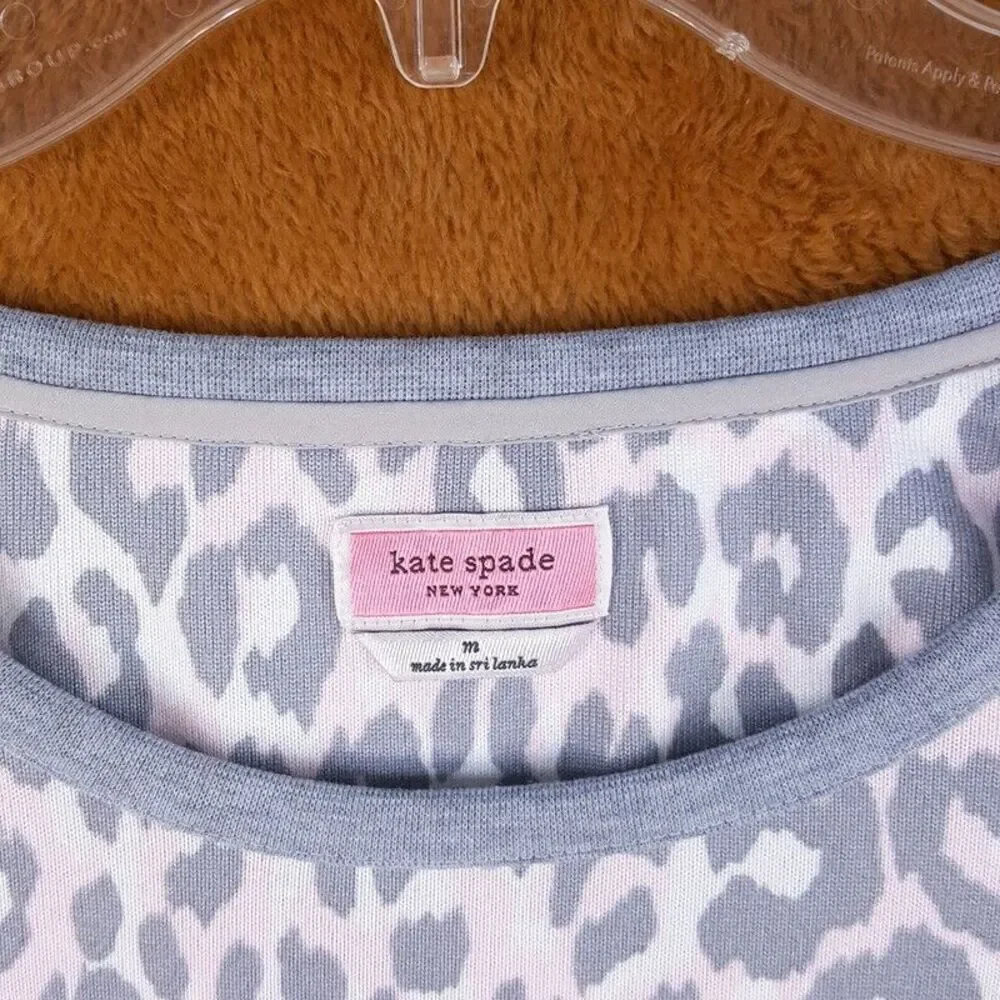 KATE SPADE Womens Sleepwear Medium Gray Leopard Pullover Sleep Shirt Pajama Top